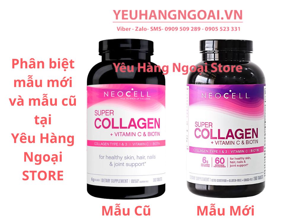 Mẫu Mới Và Cũ Viên Uống Super Collagen Type 1&Amp;3 + Vitamin C &Amp; Biotin 360 Viên Của Neocell Mỹ.