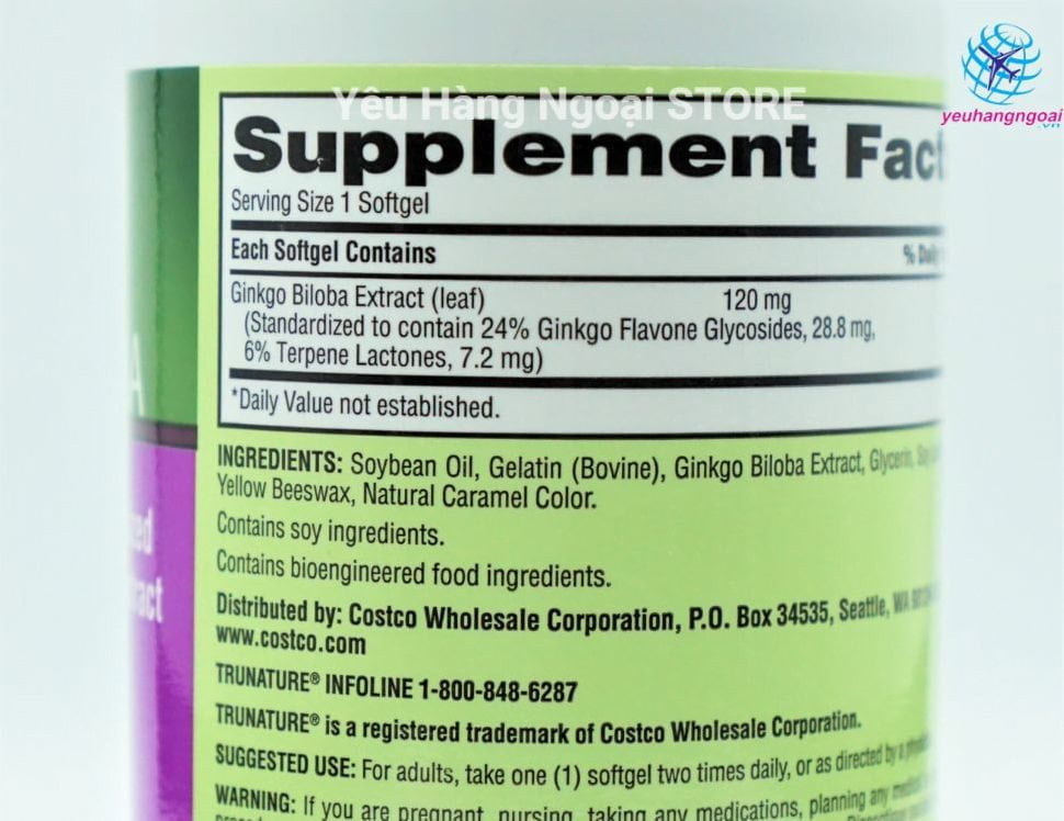 Viên uống bổ não Trunature Ginkgo Biloba 340 viên Thanh-Phan-Ginkgo-Biloba-120mg-Trunature