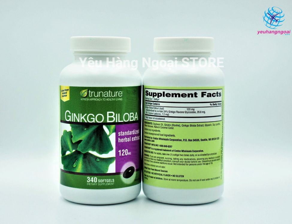 Vien uong bo nao Trunature Ginkgo Biloba 340 vien Ginkgo Biloba 120mg cua My