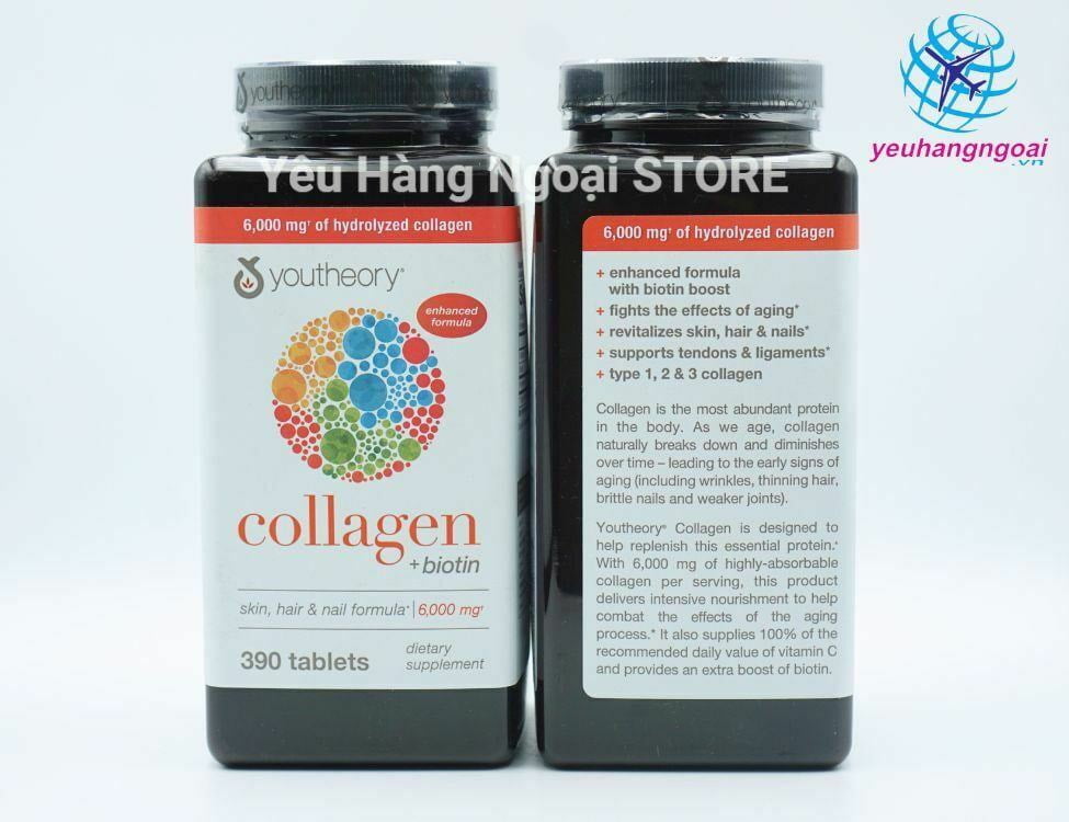 Viên Uống Bổ Sung Collagen Youtheory + Biotin 390 Viên Type 1, 2 & 3 Của Mỹ. 3 collagen mỹ 390 viên giá bao nhiêu