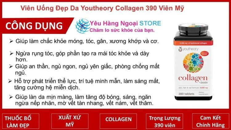 Viên Uống Bổ Sung Collagen Youtheory + Biotin 390 Viên Type 1, 2 & 3 Của Mỹ. 1 Cong dung cua vien uong Collagen Youtheory 390 vien cua My