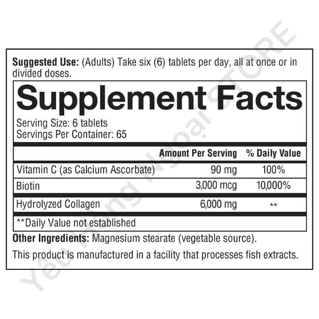 Viên Uống Bổ Sung Collagen Youtheory + Biotin 390 Viên Type 1, 2 & 3 Của Mỹ. 2 Thanh phan vien uong collagen my 390 vien