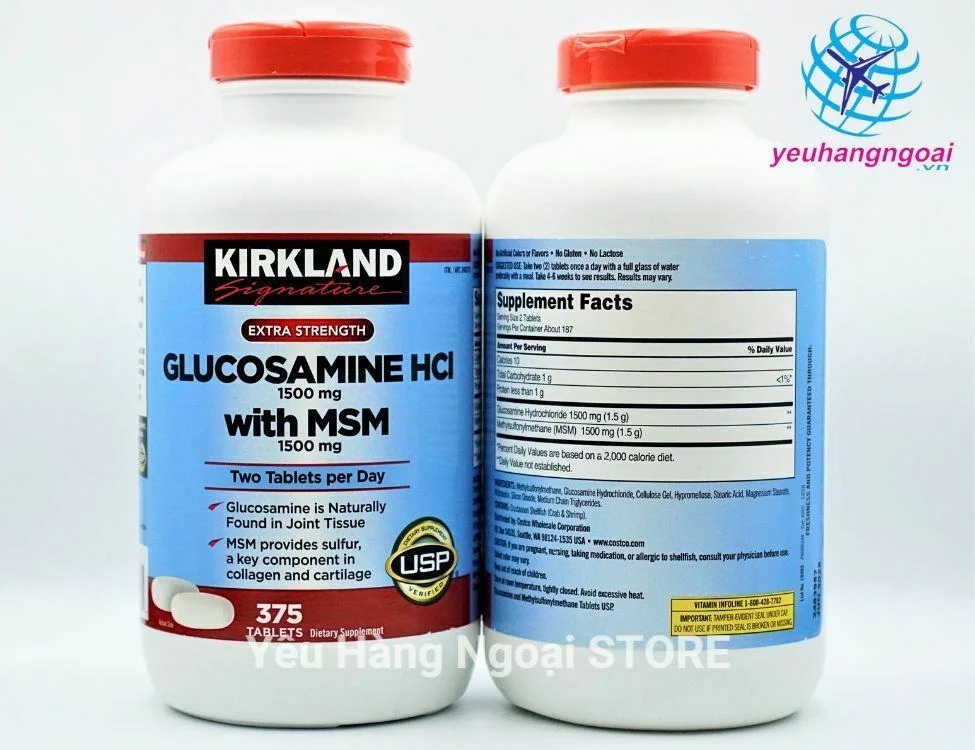 Vien Uong Bo Xuong Khop Glucosamine 375 Vien Hcl 1500Mg My Glucosamine 1500Mg Hcl With Msm Kirkland Signature 2