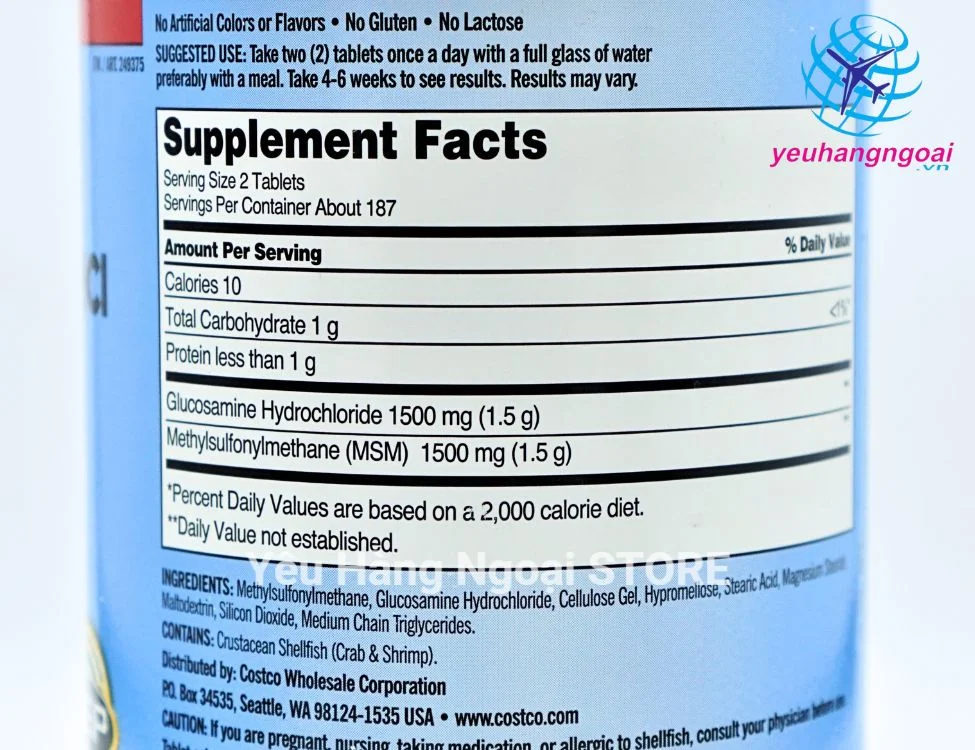 Thanh Phan Glucosamine 1500mg HCL With MSM Kirkland Signature