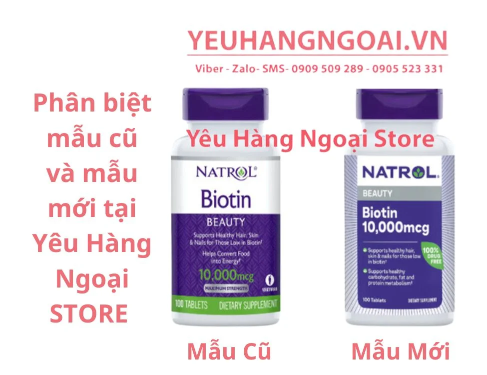 Natrol Biotin 10000mcg 100 Viên Hỗ Trợ Mọc Tóc, Móng Chắc Khỏe Của Mỹ. 3 Mẫu Cũ và Mẫu Mới Natrol Biotin 10000mcg 100 Viên Hỗ Trợ Mọc Tóc, Móng Chắc Khỏe Của Mỹ.