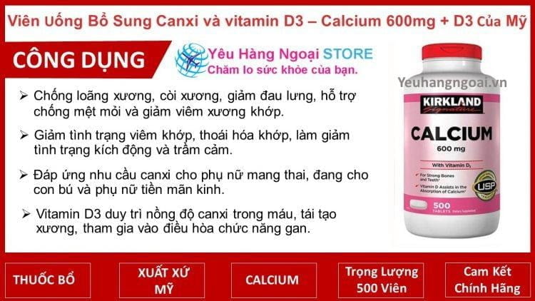 Cong Dung Kirkland Calcium 600Mg With Vitamin D3 