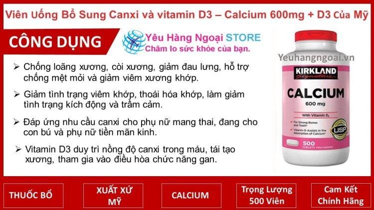 Canxi Và Vitamin D3 – Calcium 600Mg + D3, 500 Viên Của Kirkland Mỹ