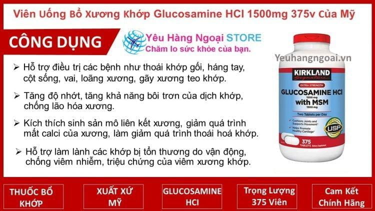 Viên Uống Bổ Xương Khớp Glucosamine Kirkland 375 Viên HCL 1500mg With MSM 2 cong dung thuoc Glucosamine HCL 1500mg with MSM 1500mg