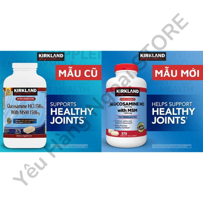 Viên Uống Bổ Xương Khớp Glucosamine Kirkland 375 Viên HCL 1500mg With MSM 4 Phan biet mau cu mau moi thuoc Kirkland Glucosamine HCL 1500mg cua My