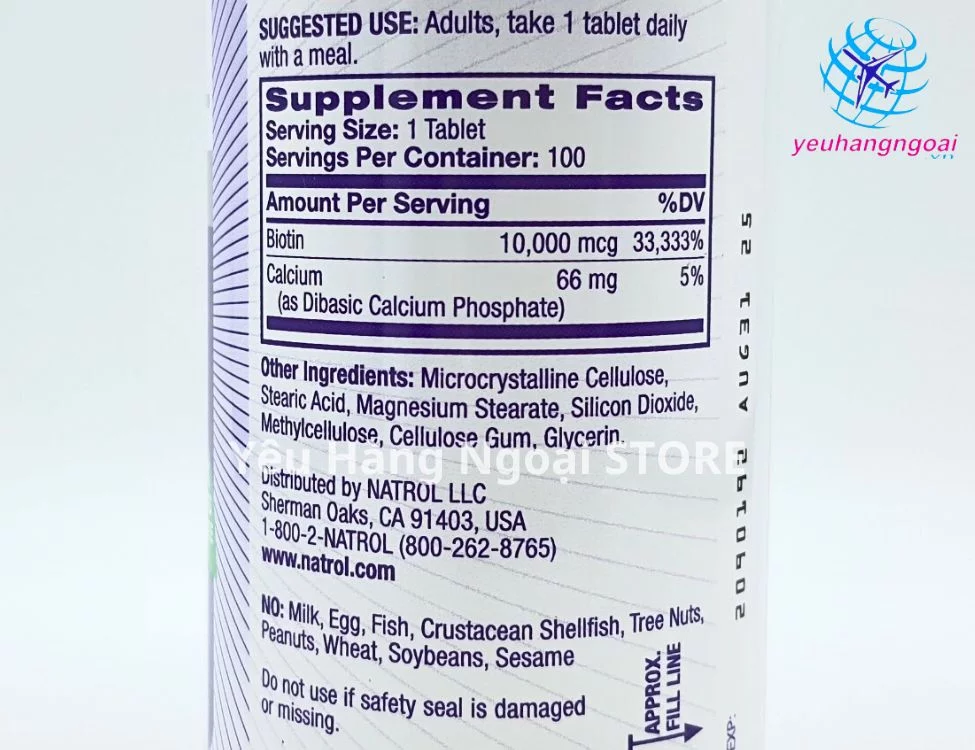 Natrol Biotin 10000mcg 100 Viên Hỗ Trợ Mọc Tóc, Móng Chắc Khỏe Của Mỹ. 6 Thành Phần Natrol Biotin 10000mcg 100 Viên Hỗ Trợ Mọc Tóc, Móng Chắc Khỏe Của Mỹ.