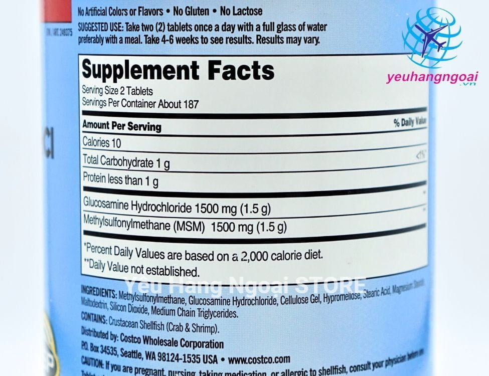 Viên Uống Bổ Xương Khớp Glucosamine Kirkland 375 Viên HCL 1500mg With MSM 3 thanh phan thuoc xuong khop cua my Glucosamine HCL 1500mg
