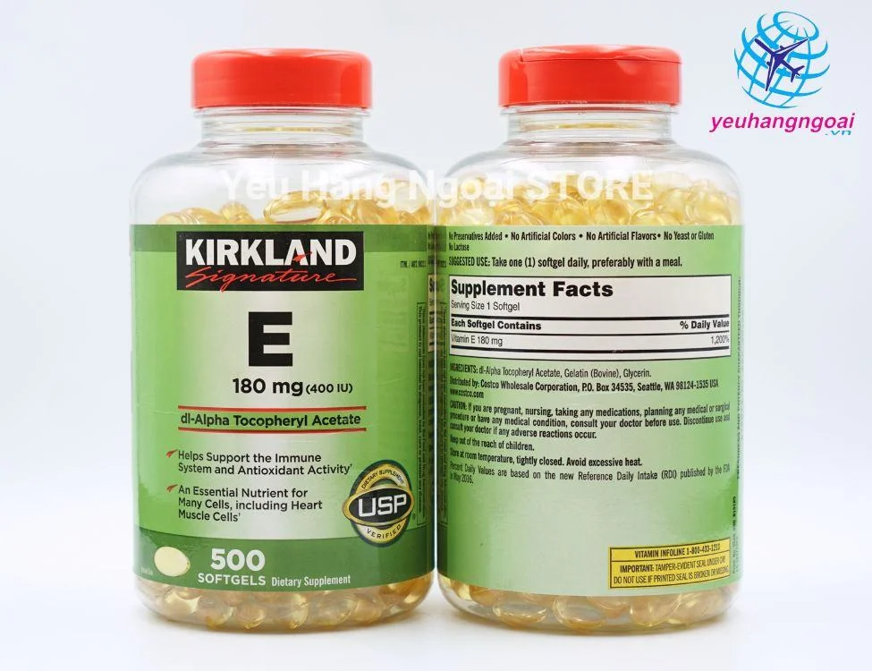 Viên Uống Bổ Sung Vitamin E 180mg (400 IU) 500 Viên Của Kirkland Signature Mỹ. 3 Vitamin E 400iu Kirkland Signature 2