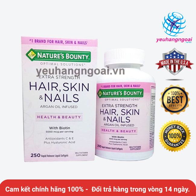 Vitamin Lam dep Da Toc Mong Hair Skin and Nails Natures Bounty