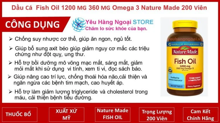 Cong dung thuoc Fish Oil 1200mg 300 vien cua Nature Made My