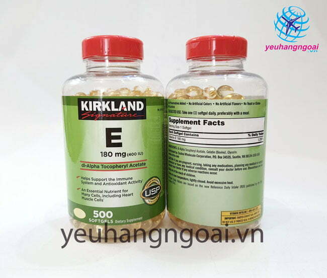 Hình Thật Mặt Trước Sau Vitamin E Kirkland 500 Viên