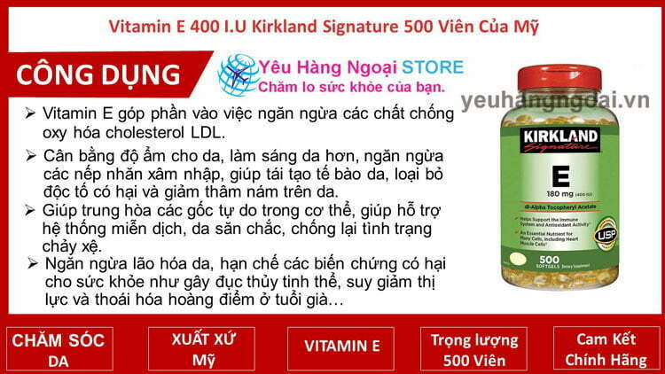 Vitamin E 400 I.u Kirkland Signature 500 Viên Của Mỹ