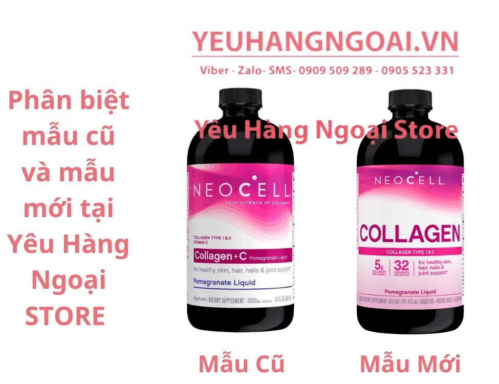 Mẫu Cũ và Mẫu Mới Collagen Dạng Nước Neocell Collagen + C Pomegranate Liquid 473ml Của Mỹ.
