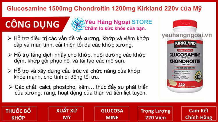 Glucosamine 1500Mg Chondroitin 1200Mg Kirkland 220V Của Mỹ