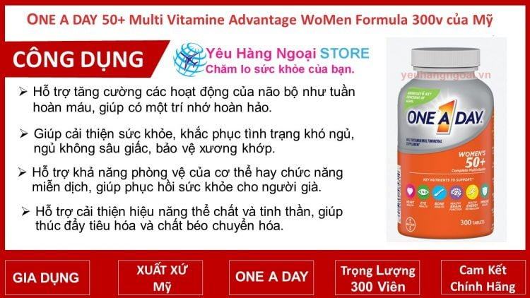 Vitamine One A Day 50+ Multi Vitamine Advantage Women Formula 300 Viên Của Mỹ