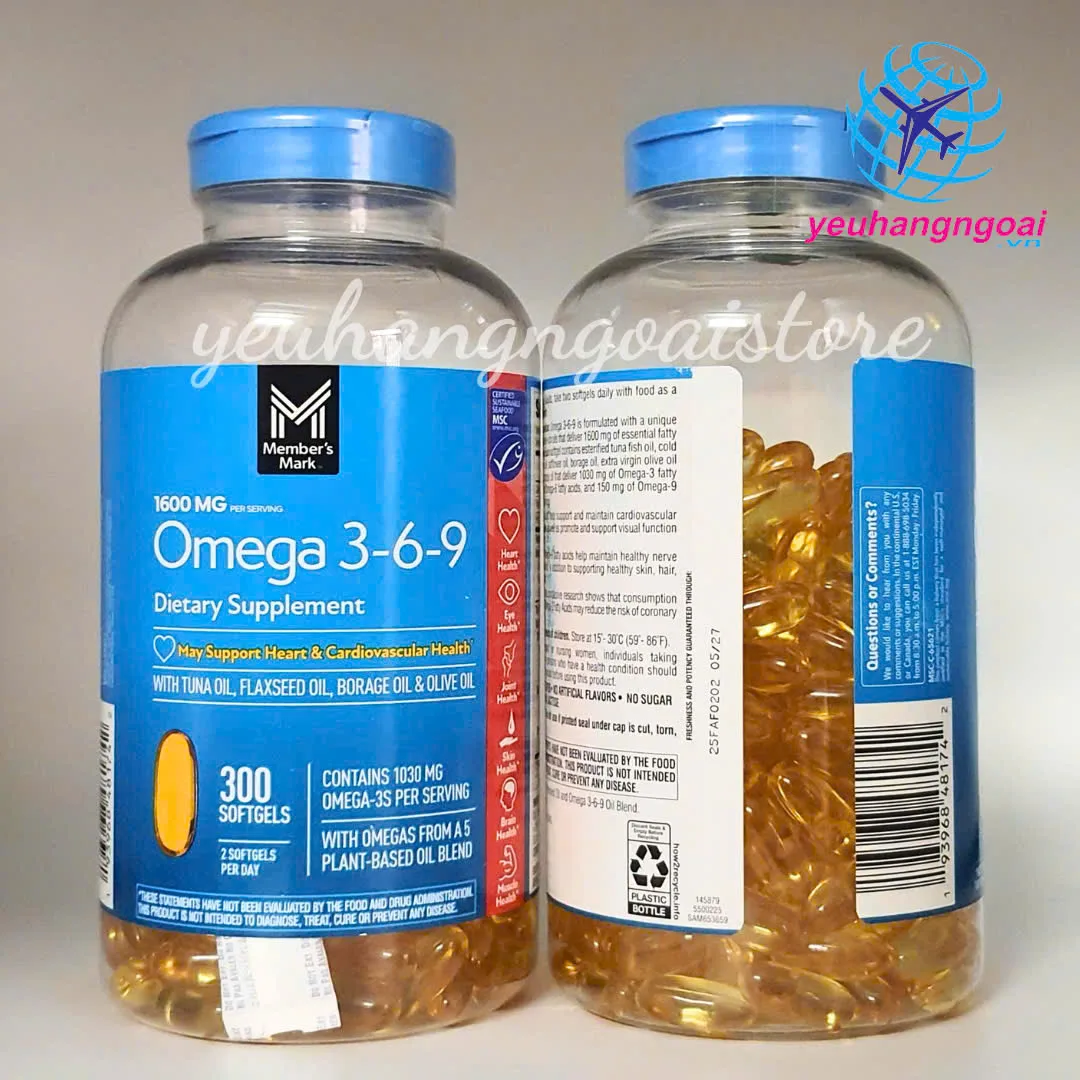Viên uống Omega 3-6-9 Member's Mark 1600mg 300 viên của Mỹ (mẫu mới). 5 Z7049262051990 8e80ebde5ebcef5fbe839f363255e308