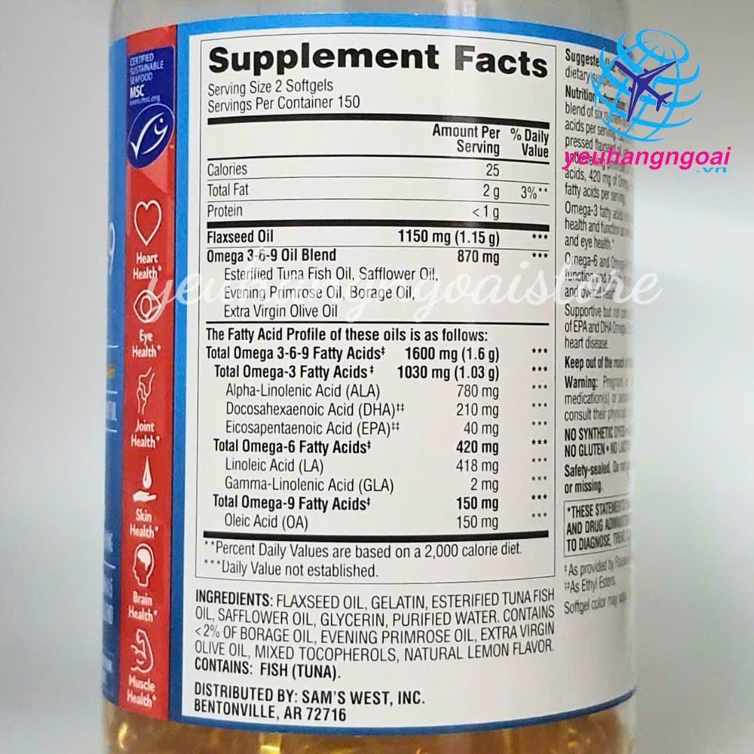 Viên uống Omega 3-6-9 Member's Mark 1600mg 300 viên của Mỹ (mẫu mới). 4 Z7049262071415 638aecde834d25200dd70ab2f29296dc