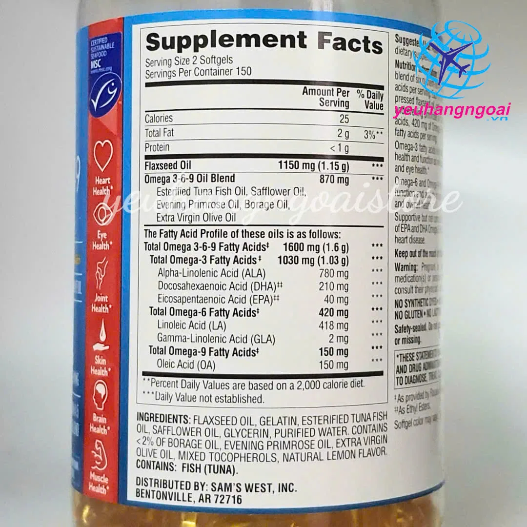 Viên uống Omega 3-6-9 Member's Mark 1600mg 300 viên của Mỹ (mẫu mới). 4 Z7049262071415 638aecde834d25200dd70ab2f29296dc