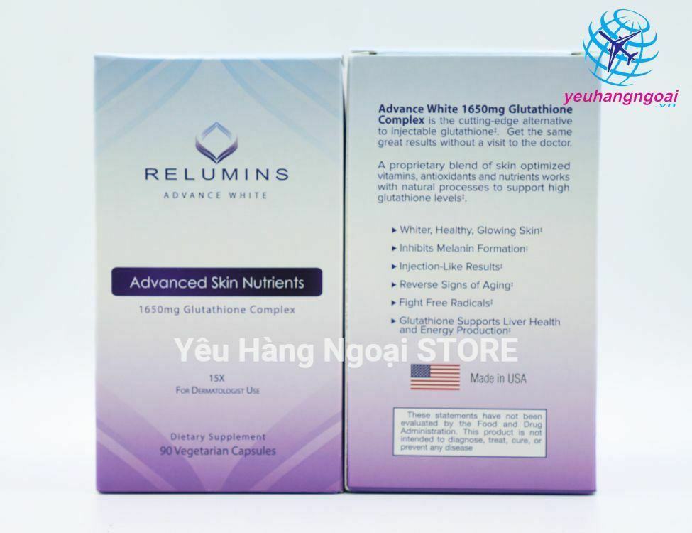 Viên Uống Trắng Da Relumins 90 Viên Của Mỹ Relumins 1650mg Glutathione Complex 1