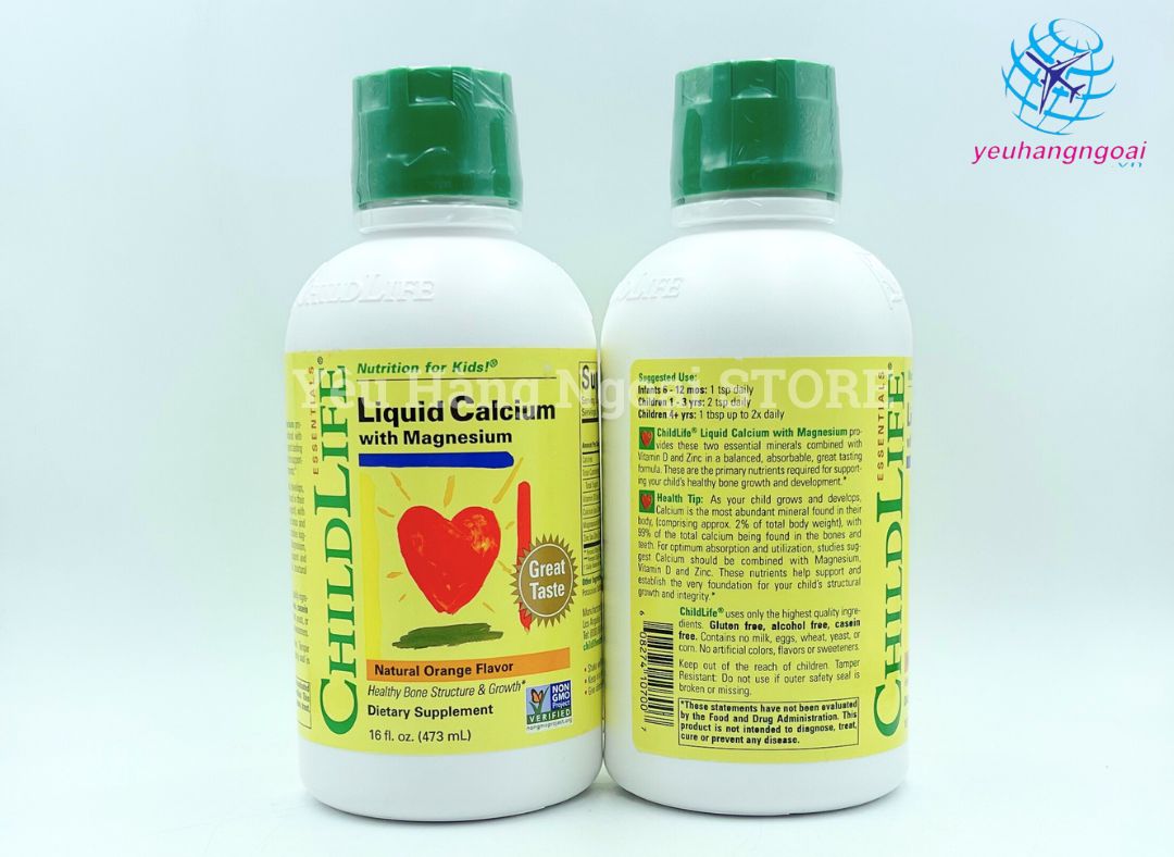 Siro Bổ Sung Canxi Cho Bé Từ 6 Tháng Tuổi Liquid Calcium With Magnesium ChildLife 473ml Của Mỹ. 3 Siro Bổ Sung Canxi Cho Bé Từ 6 Tháng Tuổi Liquid Calcium Mặt Trước Mặt Sau