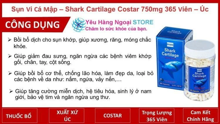 Sun Vi Ca Map Shark Cartilage Costar 750mg 365 Vien Uc