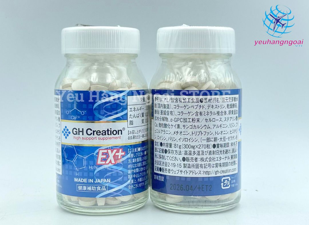 Viên Uống Hỗ Trợ Tăng Chiều Cao GH Creation EX+ 270 Viên Của Nhật. 4 Viên Uống Hỗ Trợ Tăng Chiều Cao Gh Creation Ex+ 270 Viên Của Nhật Bản Mặt Trước Mặt Sau.