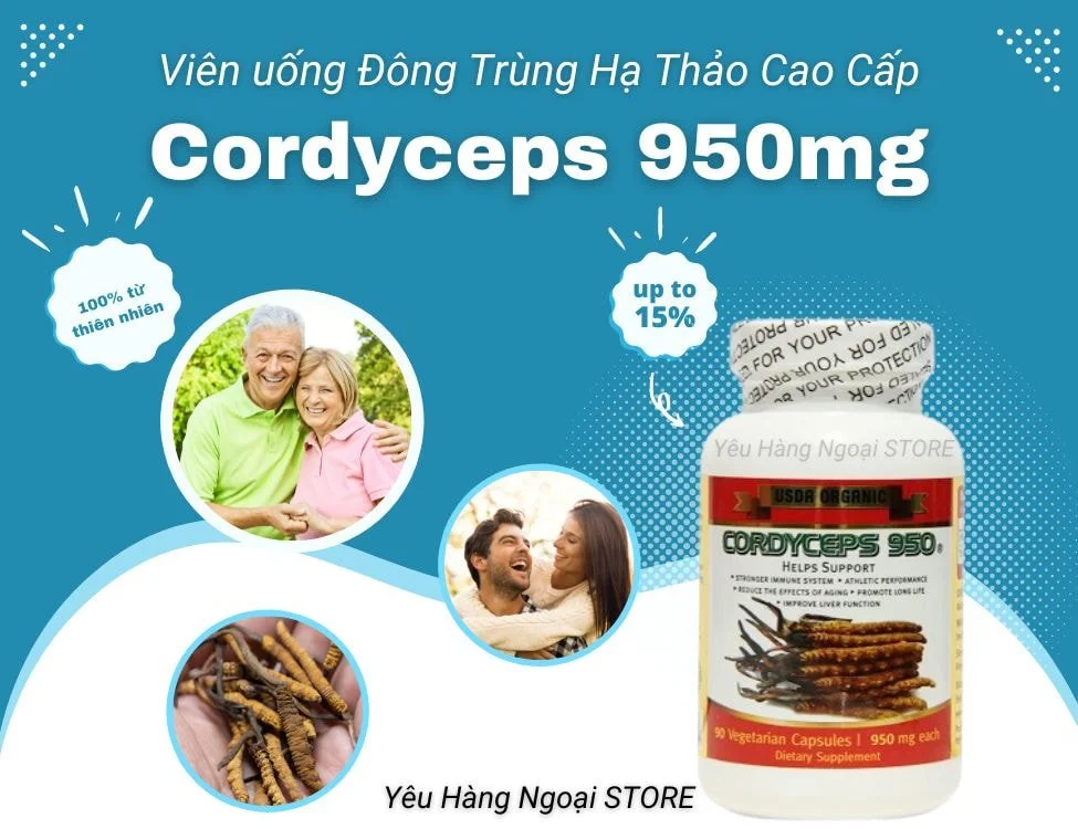 Viên uống đông trùng hạ thảo Cao Cấp Cordyceps 950mg 90 Viên Của Mỹ. 1 Crodyceps 950mg