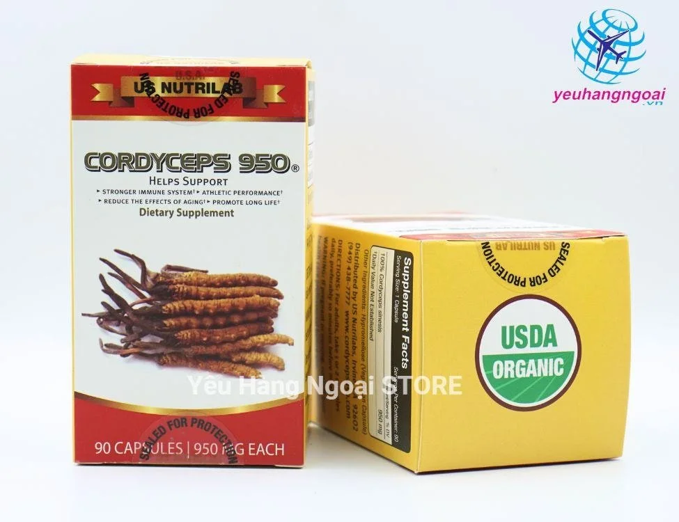 Viên uống đông trùng hạ thảo Cao Cấp Cordyceps 950mg 90 Viên Của Mỹ. 4 vien uong dong trung ha thao cua my Crodyc US Nutrilab