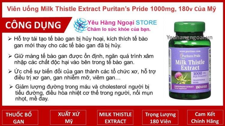Thuốc Milk Thistle Extract Puritans Pride 1000mg 180 Viên Của Mỹ