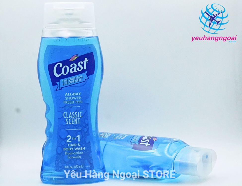Sữa Tắm Gội Cho Nam - Coast Hair & Body Wash Classic Scent 2in1 532ML Của Mỹ.