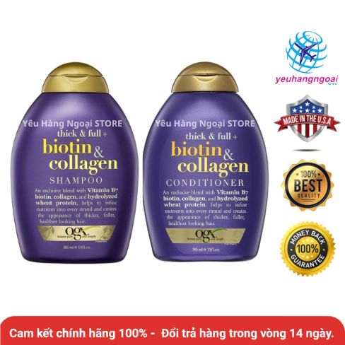 Dầu Gội + Xả Kích Thích Mọc Tóc Thick & Full + Biotin & Collagen 385ml Của OGX Mỹ. 1 biotin-385ml