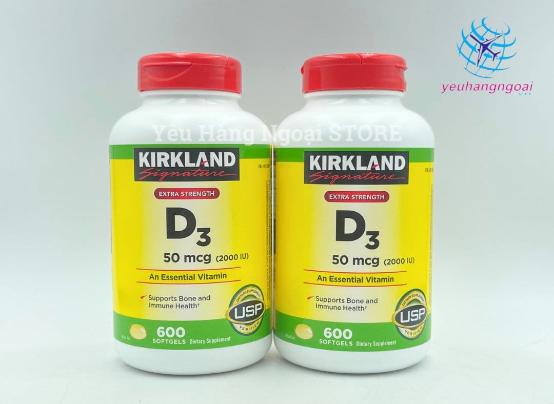 Viên Uống Vitamin D3 2000 IU Kirkland Signature 600 viên của Mỹ. 1 Viên Uống Vitamin D3 2000 IU Kirkland Signature