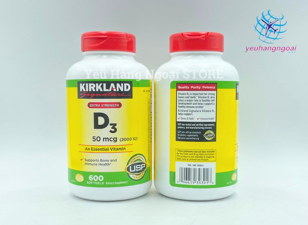 Viên Uống Vitamin D3 2000 IU Kirkland Signature 600 viên của Mỹ. 2 Viên Uống Vitamin D3 2000 IU Kirkland Signature