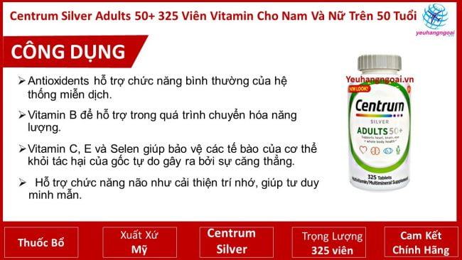 Centrum Silver Adults 50+ 325 Viên Vitamin Cho Nam Và Nữ Trên 50 Tuổi