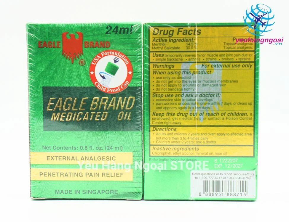 Dầu Gió Xanh 2 Nắp Eagle Brand Medicated Oil 24ml Của Mỹ (3)