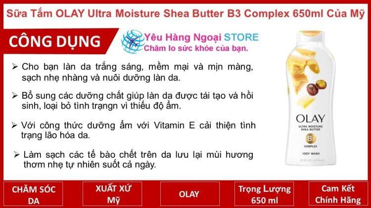 Sữa Tắm Olay Ultra Moisture Shea Butter B3 Complex 650Ml Của Mỹ