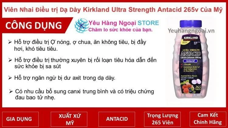 Viên Nhai Điều Trị Dạ Dày Kirkland Signature Ultra Strength Antacid 265 Viên Của Mỹ. 5 Kirkland Ultra Strength Antacid Tablets 265 vien cua My