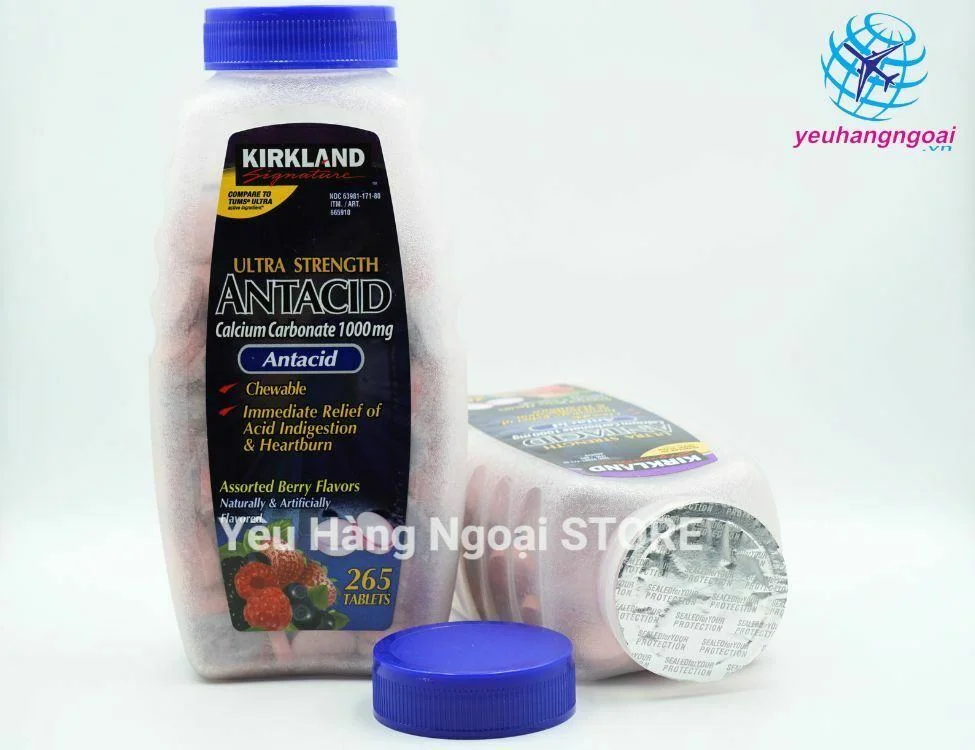 Viên Nhai Điều Trị Dạ Dày Kirkland Signature Ultra Strength Antacid 265 Viên Của Mỹ. 3 Vien Nhai Ngam Giam O Nong, O Chua, Dau Da Day Antacid Calcium Carbonate 1000mg 265 Vien Cua Kirkland Signature My