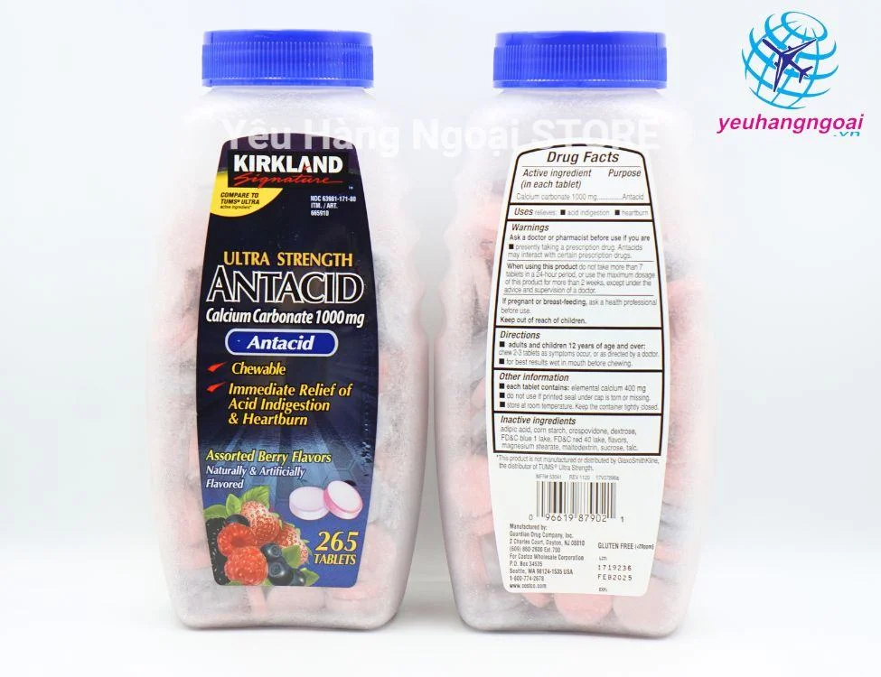 Viên Nhai Điều Trị Dạ Dày Kirkland Signature Ultra Strength Antacid 265 Viên Của Mỹ. 4 Vien Nhai Ngam Giam O Nong, O Chua, Dau Da Day Antacid Calcium Carbonate 1000mg 265 Vien Cua Kirkland Signature My