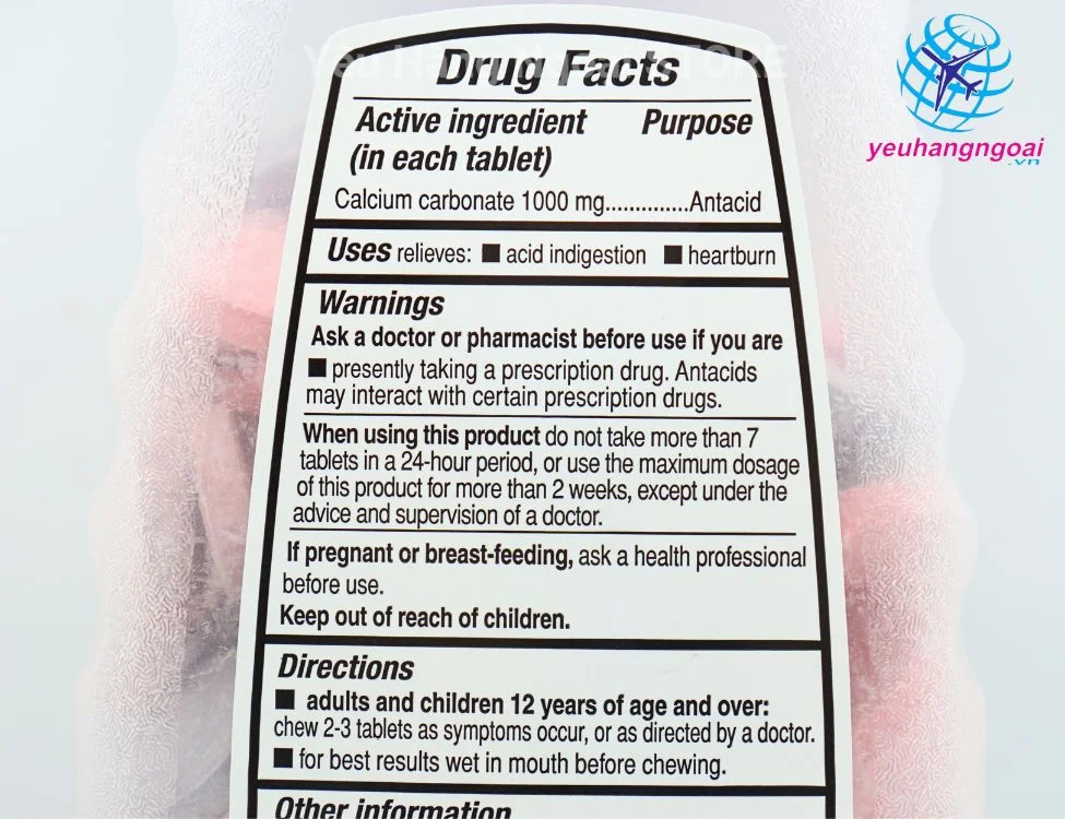 Viên Nhai Điều Trị Dạ Dày Kirkland Signature Ultra Strength Antacid 265 Viên Của Mỹ. 6 Vien Nhai Ngam Giam O Nong, O Chua, Dau Da Day Antacid Calcium Carbonate 1000mg 265 Vien Cua Kirkland Signature My