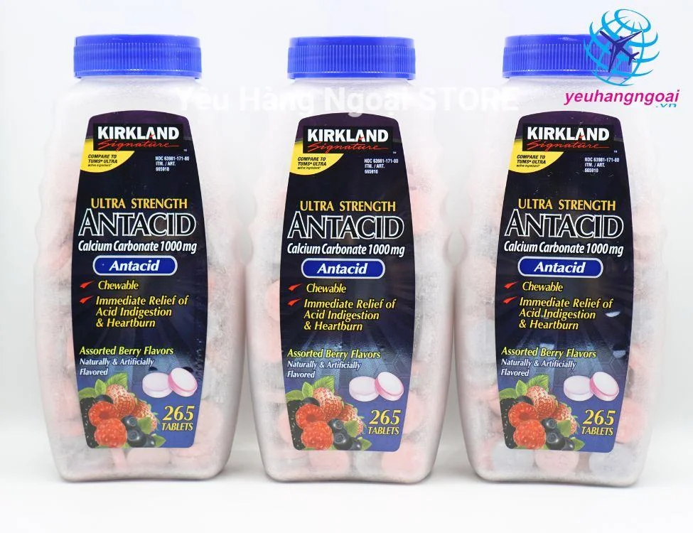 Viên Nhai Điều Trị Dạ Dày Kirkland Signature Ultra Strength Antacid 265 Viên Của Mỹ. 2 Vien Nhai Ngam Giam O Nong, O Chua, Dau Da Day Antacid Calcium Carbonate 1000mg 265 Vien Cua Kirkland Signature My