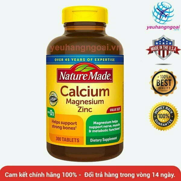 Vien uong Bo sung canxi calcium magnesium zinc with vitamin D 300 vien cua My