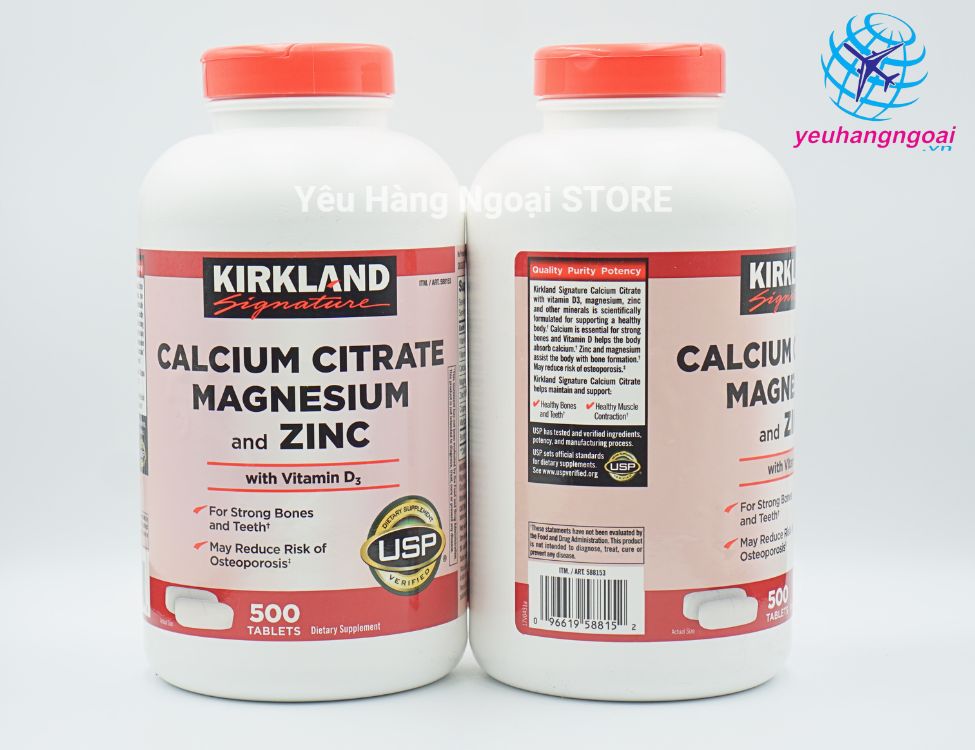 Viên Uống Bổ Sung Canxi, Magie, Kẽm Và Vitamin D3 Kirkland Calcium Citrate Magnesium And Zinc With Vitamin D3 500 Viên Của Mỹ.