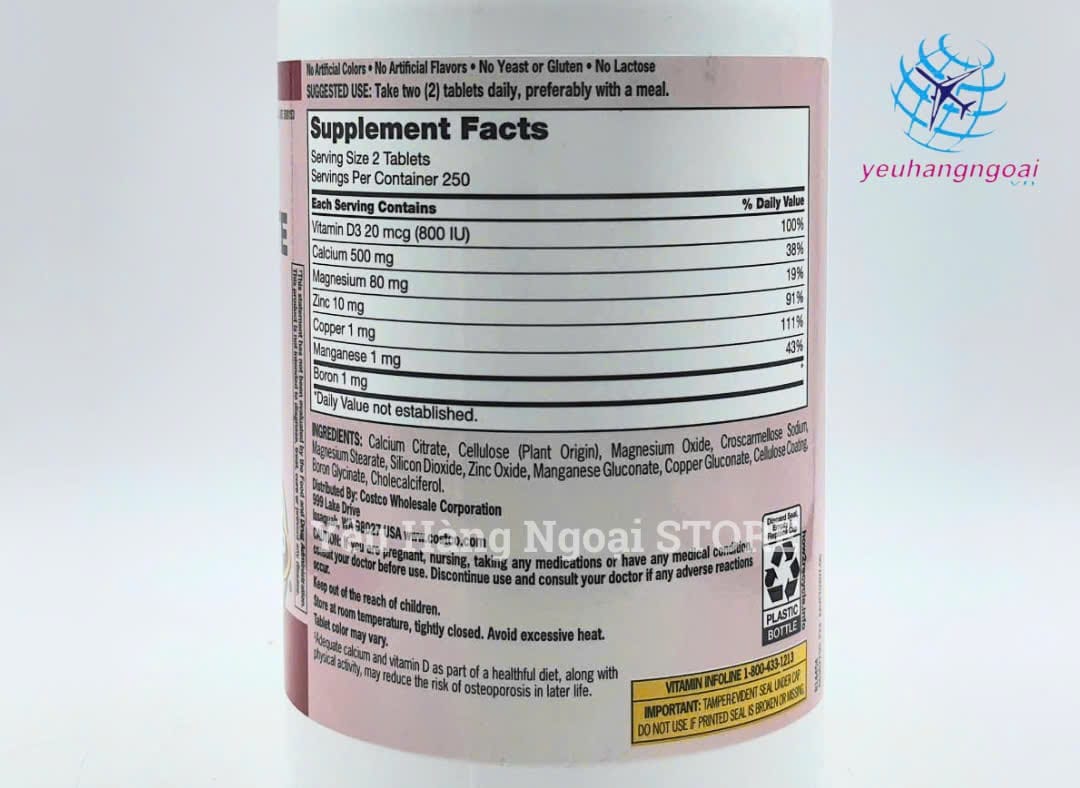 Viên Uống Bổ Sung Canxi, Magie, Kẽm Và Vitamin D3 Kirkland Calcium Citrate Magnesium And Zinc With Vitamin D3 500 Viên Của Mỹ. 5 Z6657903007264 67ed487418a94524198b23dada97f7cb