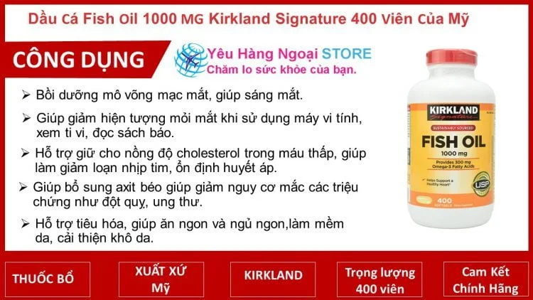 Dầu Cá Fish Oil 1000mg Kirkland Signature 400 Viên Của Mỹ. 4 Fish oil 1000mg Kirkland Signature 400 viên của Mỹ