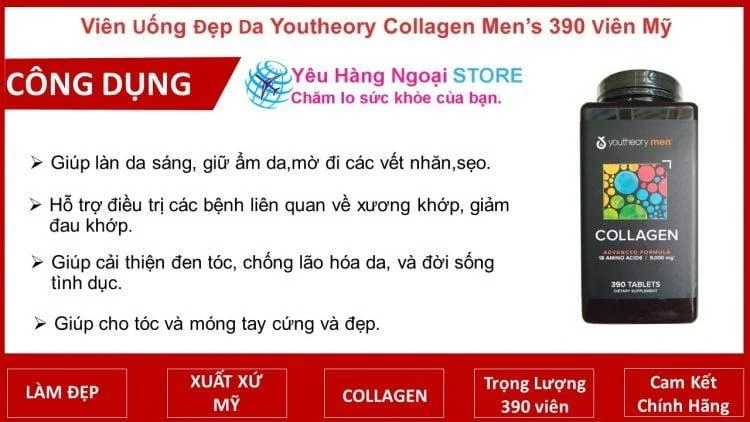 Viên Collagen Youtheory Men Type 1, 2 & 3 Dành Cho Nam 390 Viên Của Mỹ. 4 Vien Uong Collagen Mens Type 1 2 3